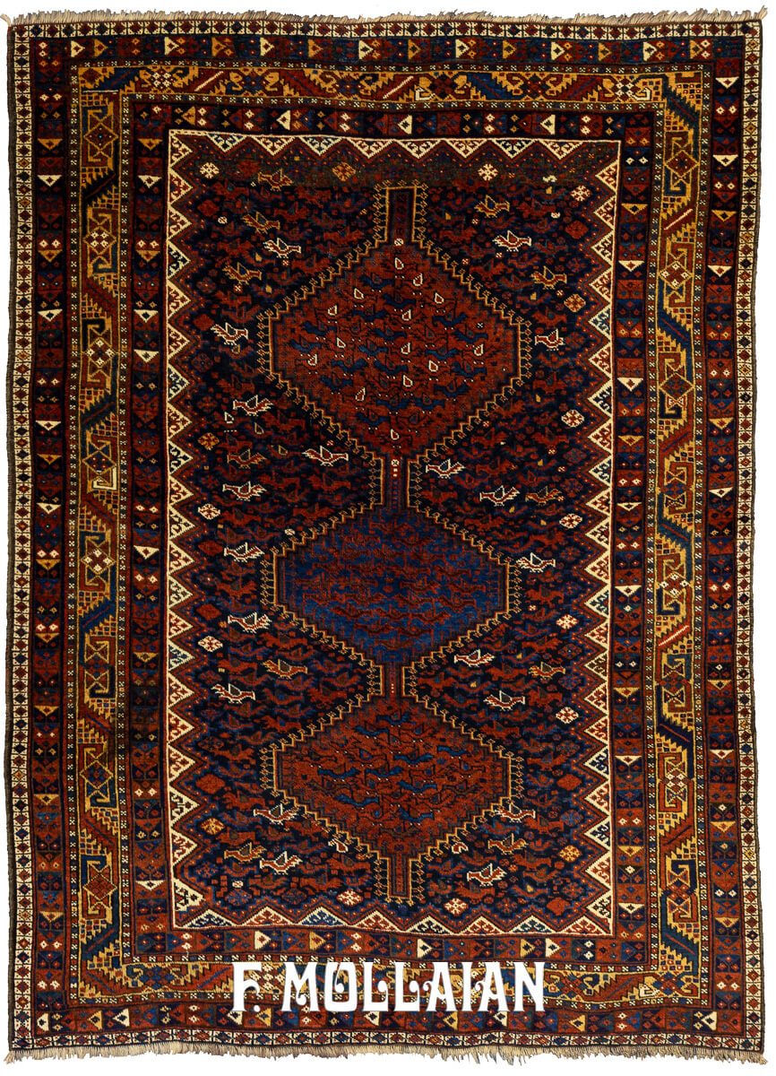 Antique Khamse Rug Chicken Design Deep Blue Field n°:980280